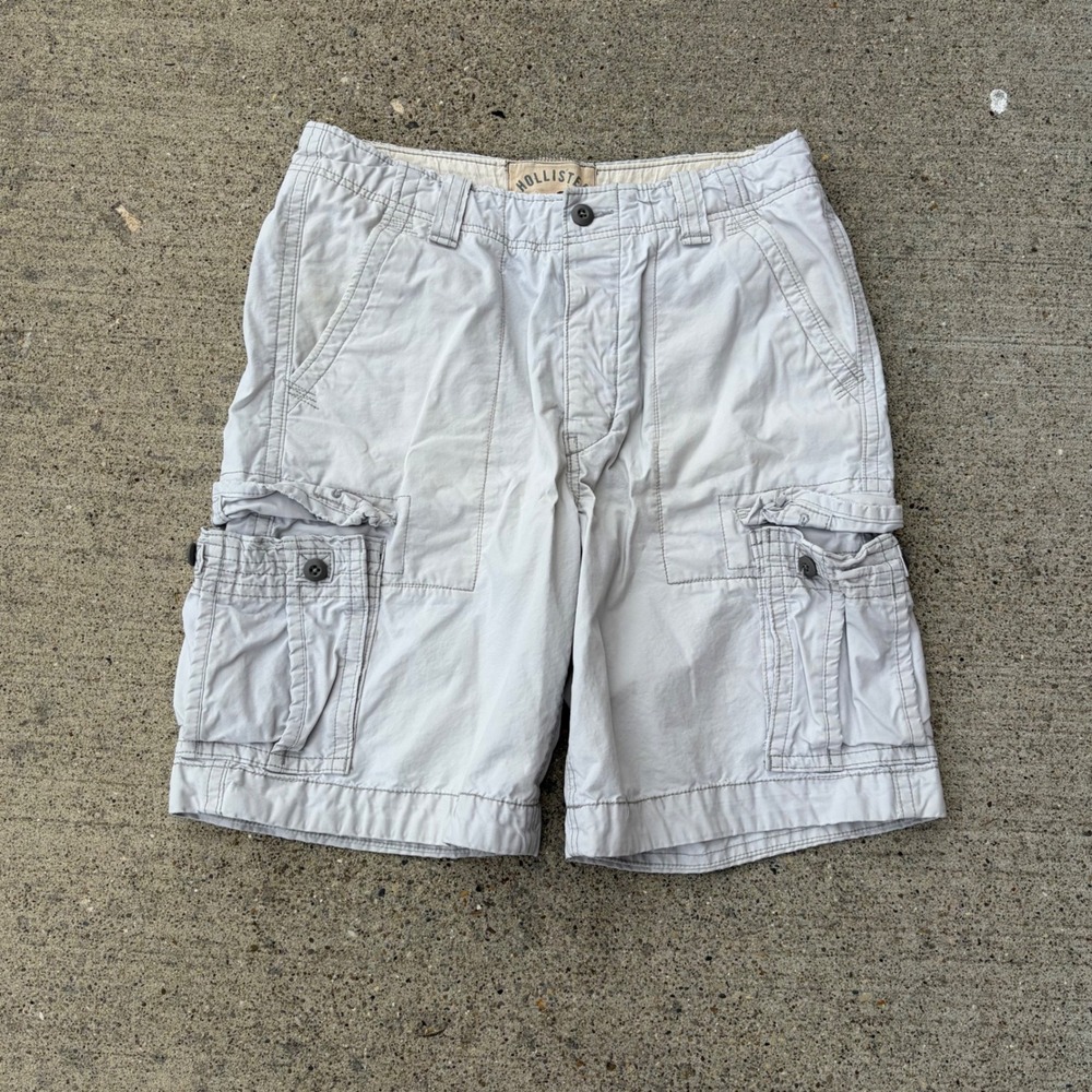 Hollister Mens Cargo Shorts Gray Cotton Size 34 Multi Pocket Casual 3H0248